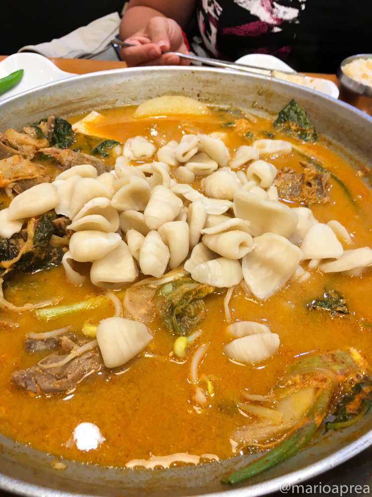 Aggiunta di gnocchi freschi alla zuppa coreana